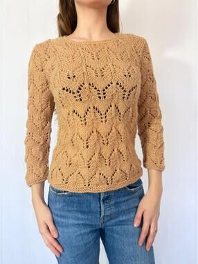 Vintage Open Knit Brown Tan Sweater Fall Casual
